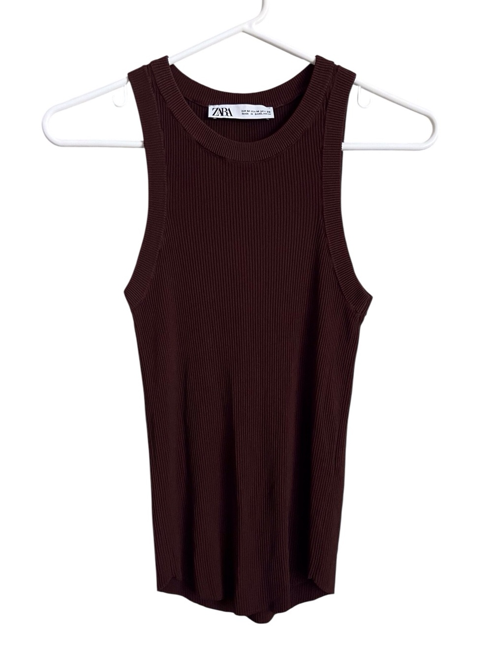 Zara Brown Ribbed Tank Top Racerback Neutral Basic Y2K Women’s Medium